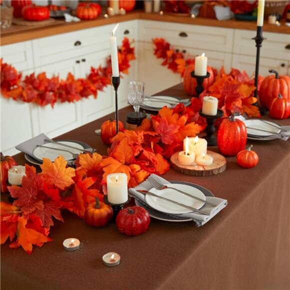 6PCS Orange Leaf Garland, 5.6Ft Halloween Garland Artificial Maple Leaf Autumn - Picture 5 of 8